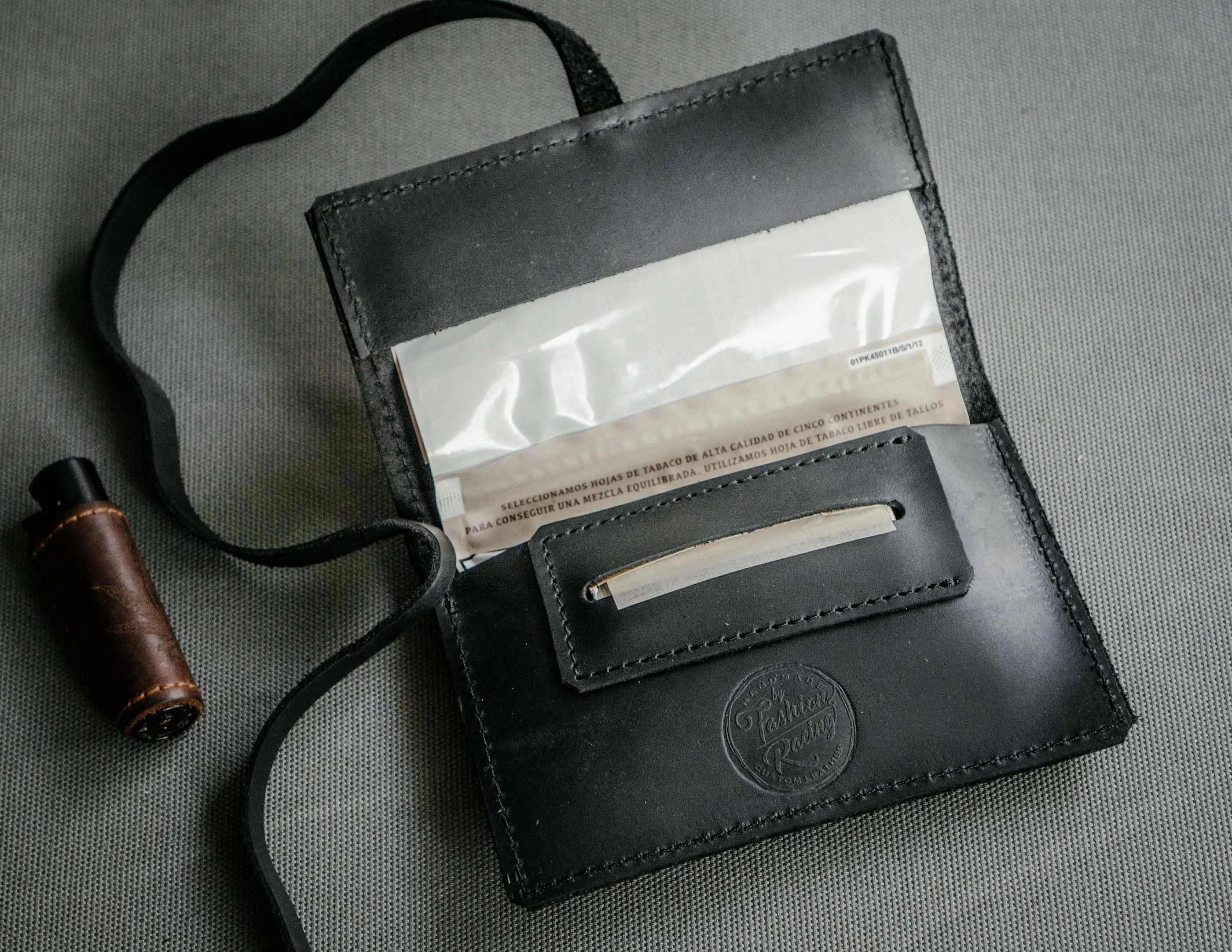 Rolling tobacco pouch | Tobacco joke in black or brown leather