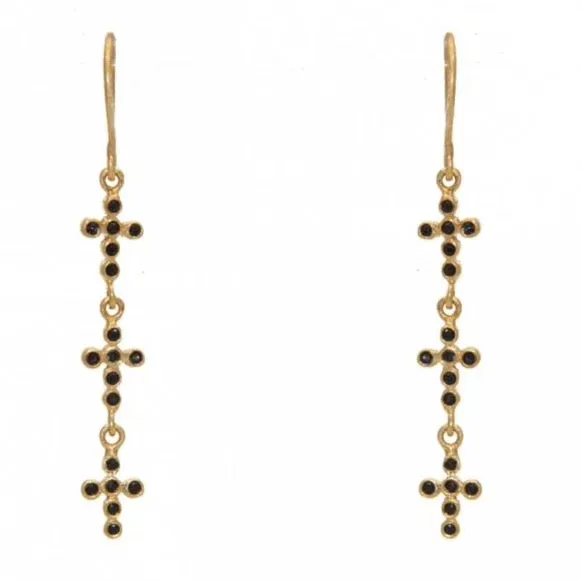 Royal Noir Zirconia Gold Cross Chain Earrings