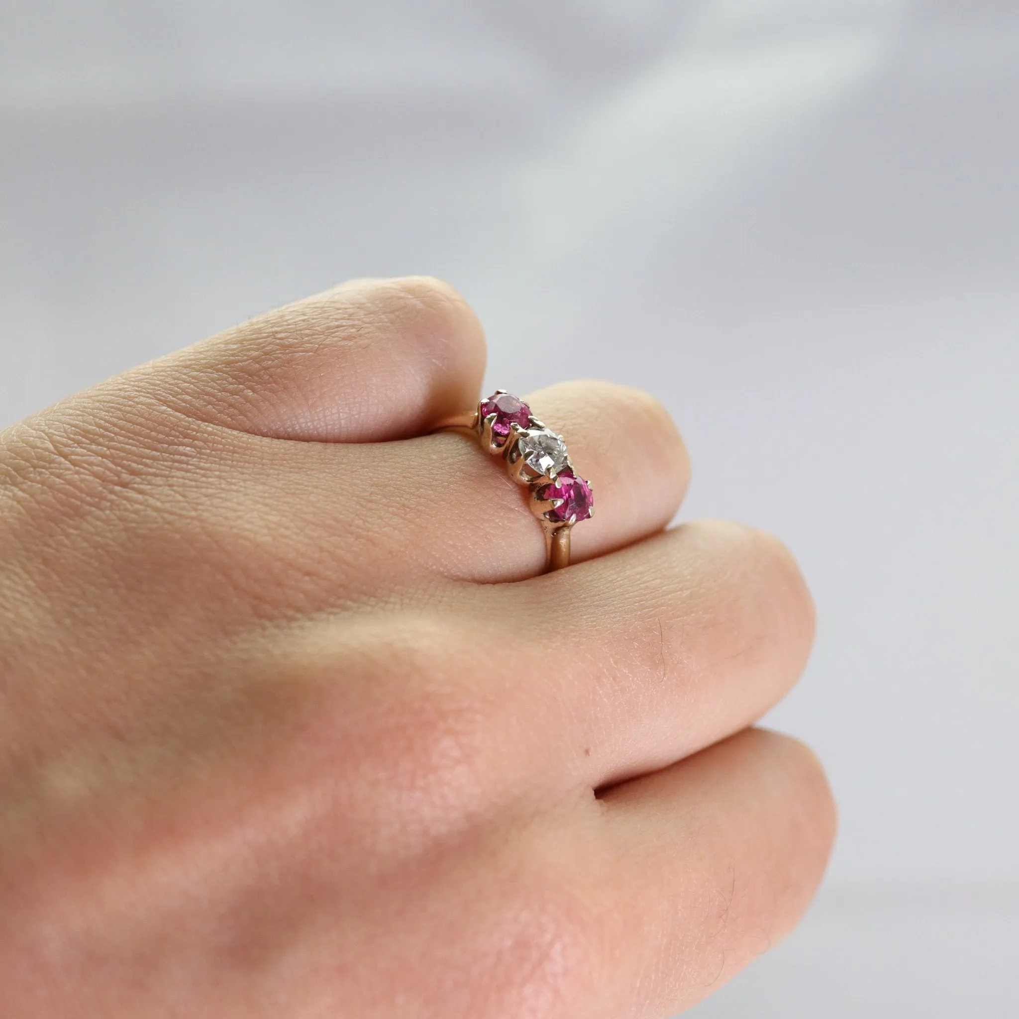 Ruby and Diamond Three Stone Ring