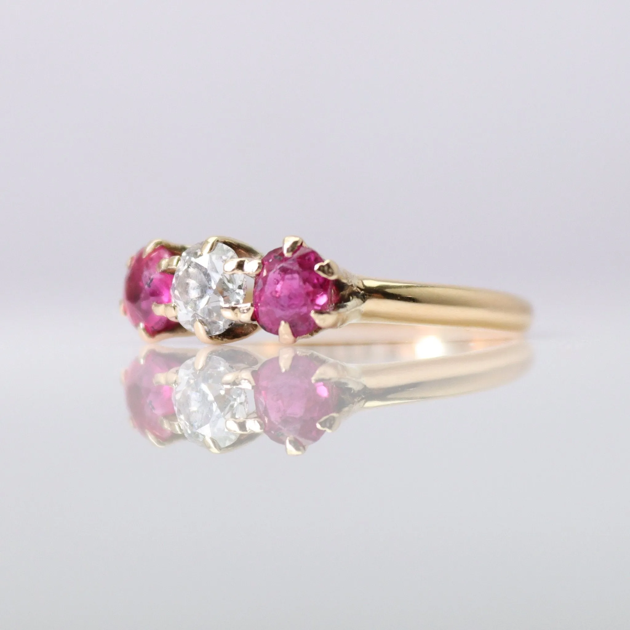 Ruby and Diamond Three Stone Ring