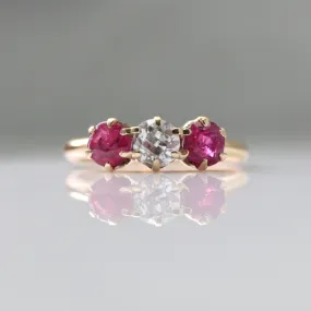 Ruby and Diamond Three Stone Ring