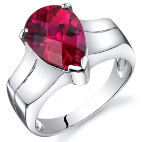 Ruby Pear Shape Sterling Silver Ring Size 7