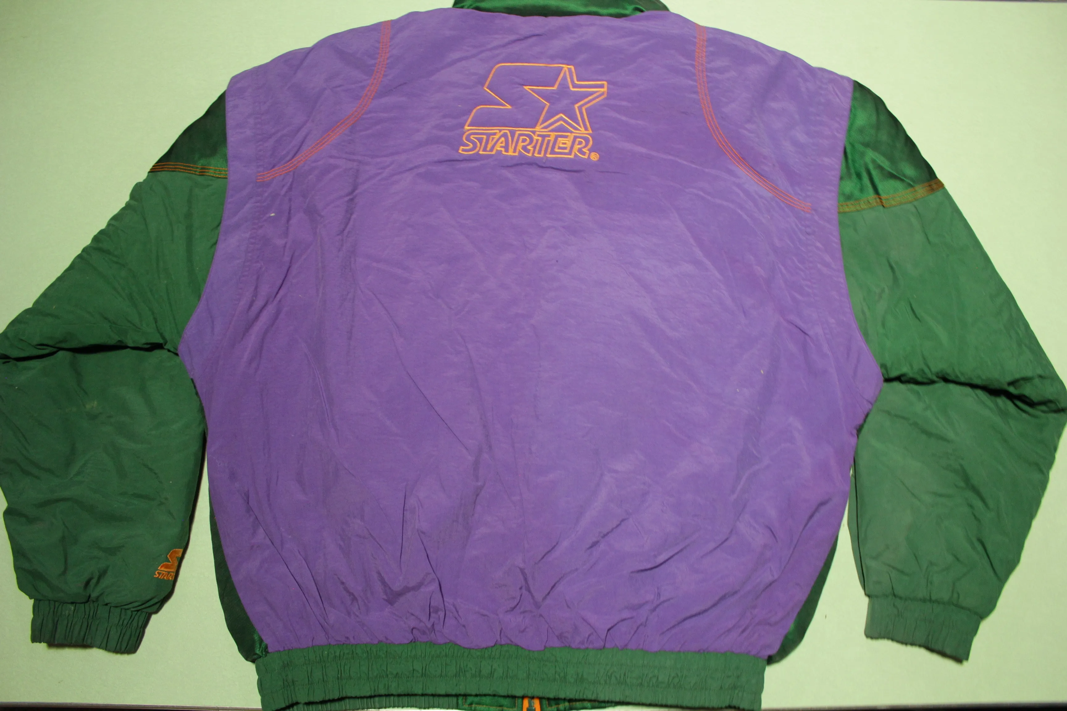 S2 Color Block Purple Green Big Logo Vintage 90's Starter Zip Up Hoodie Parka Jacket