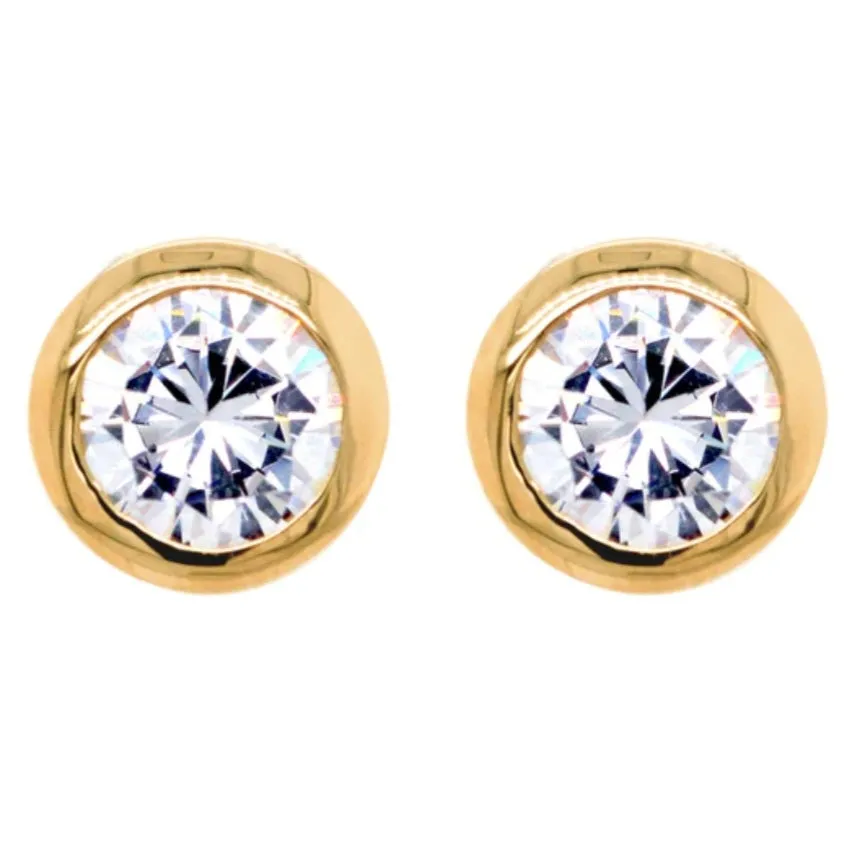 SALE Sybella Bezel CZ Stud Earrings Gold