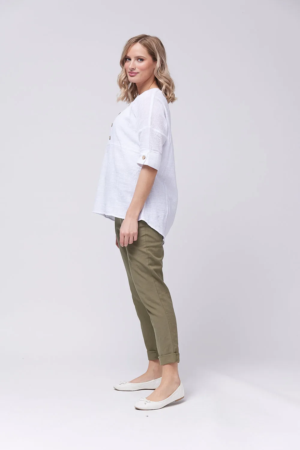 Saloos Button Placket Oversized Top