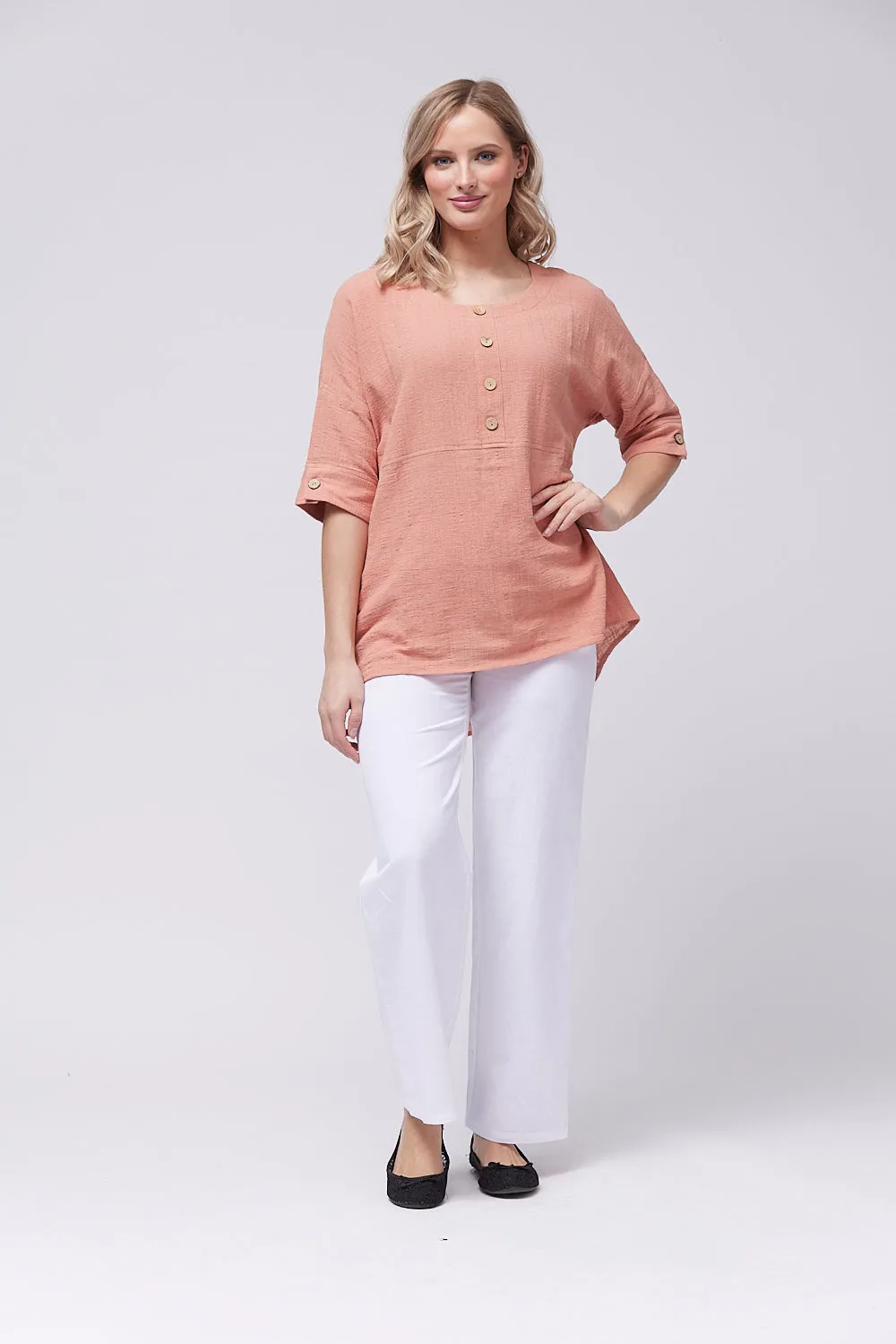 Saloos Button Placket Oversized Top