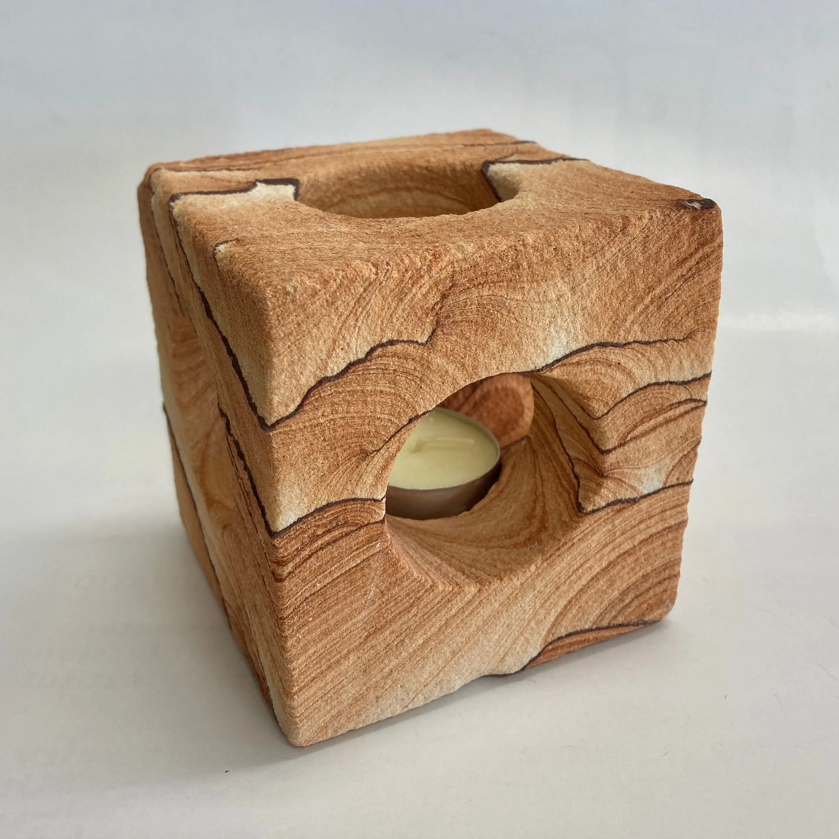 Sandstone Cube Candle Holder