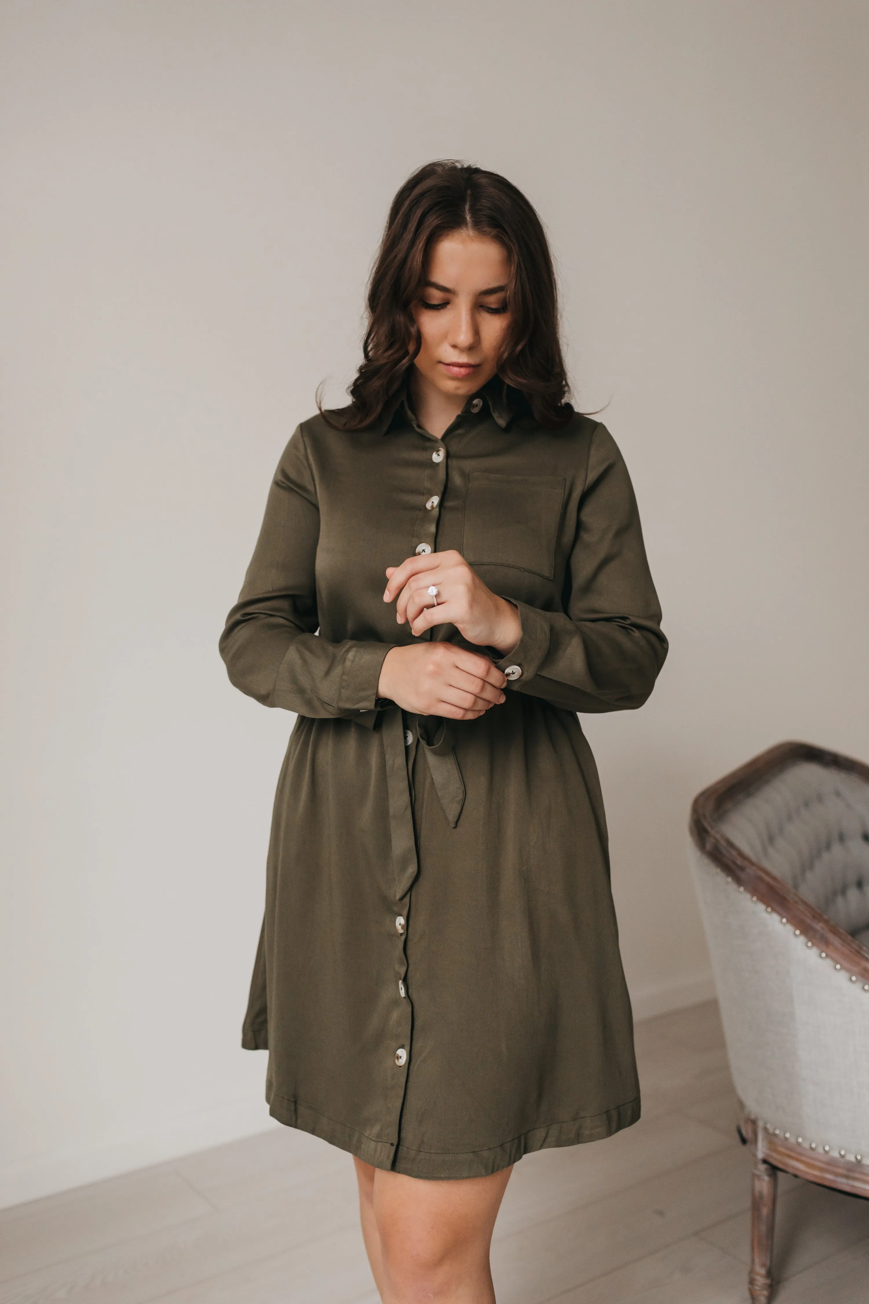 Savanah Button Up Dress in Olive