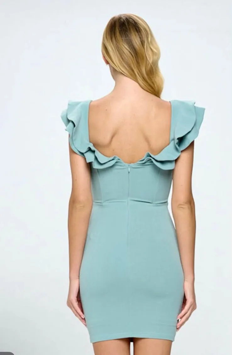 Sebastian Ruffle shoulder dress