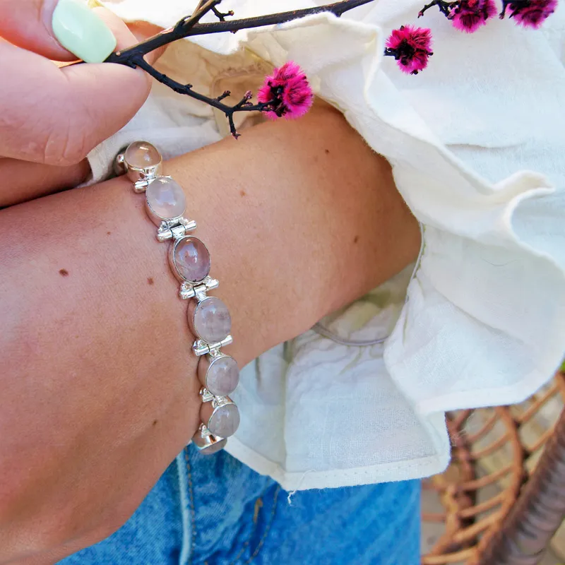 Sia Rose Quartz Silver Bracelet