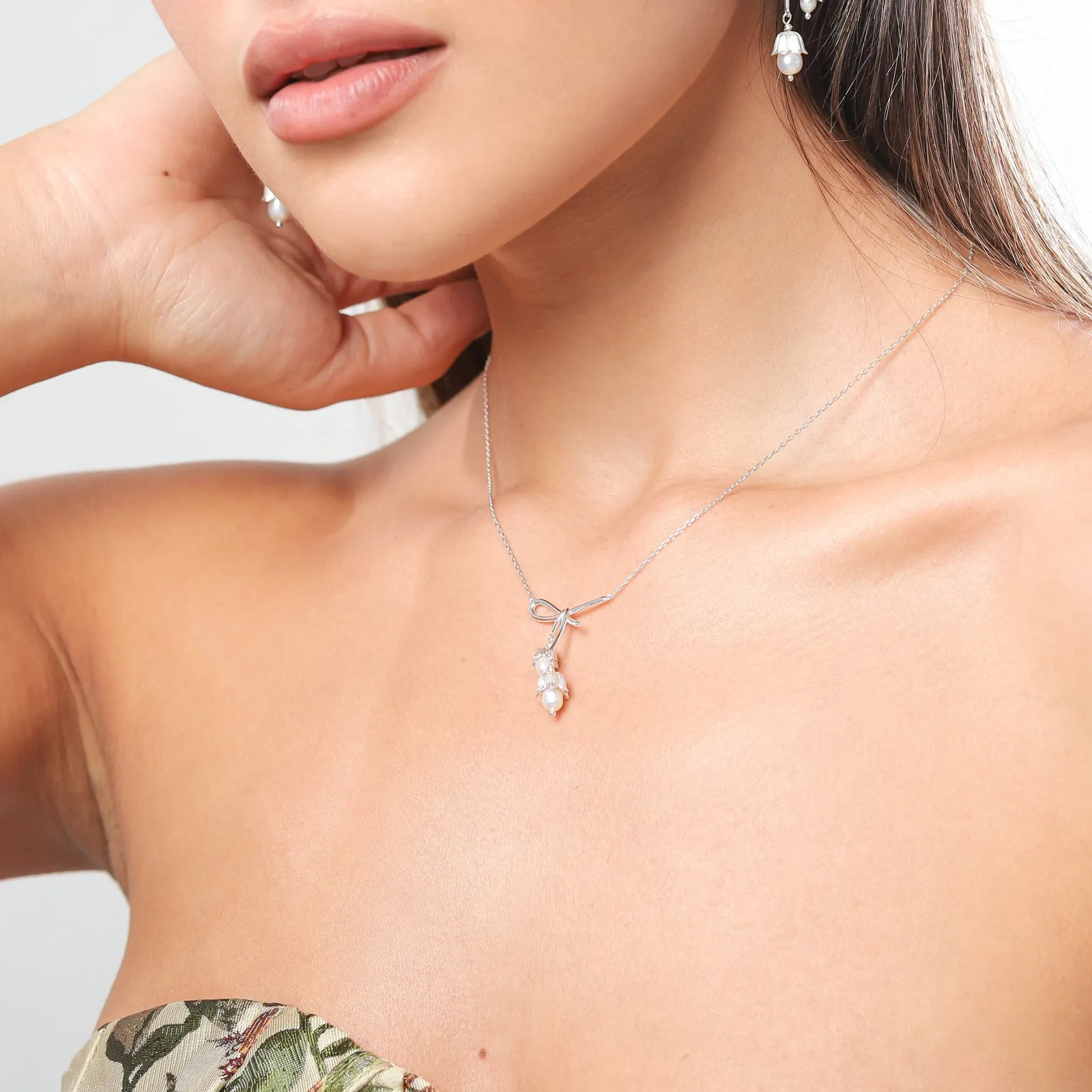 Silver Lily Of The Valley Bow Necklace