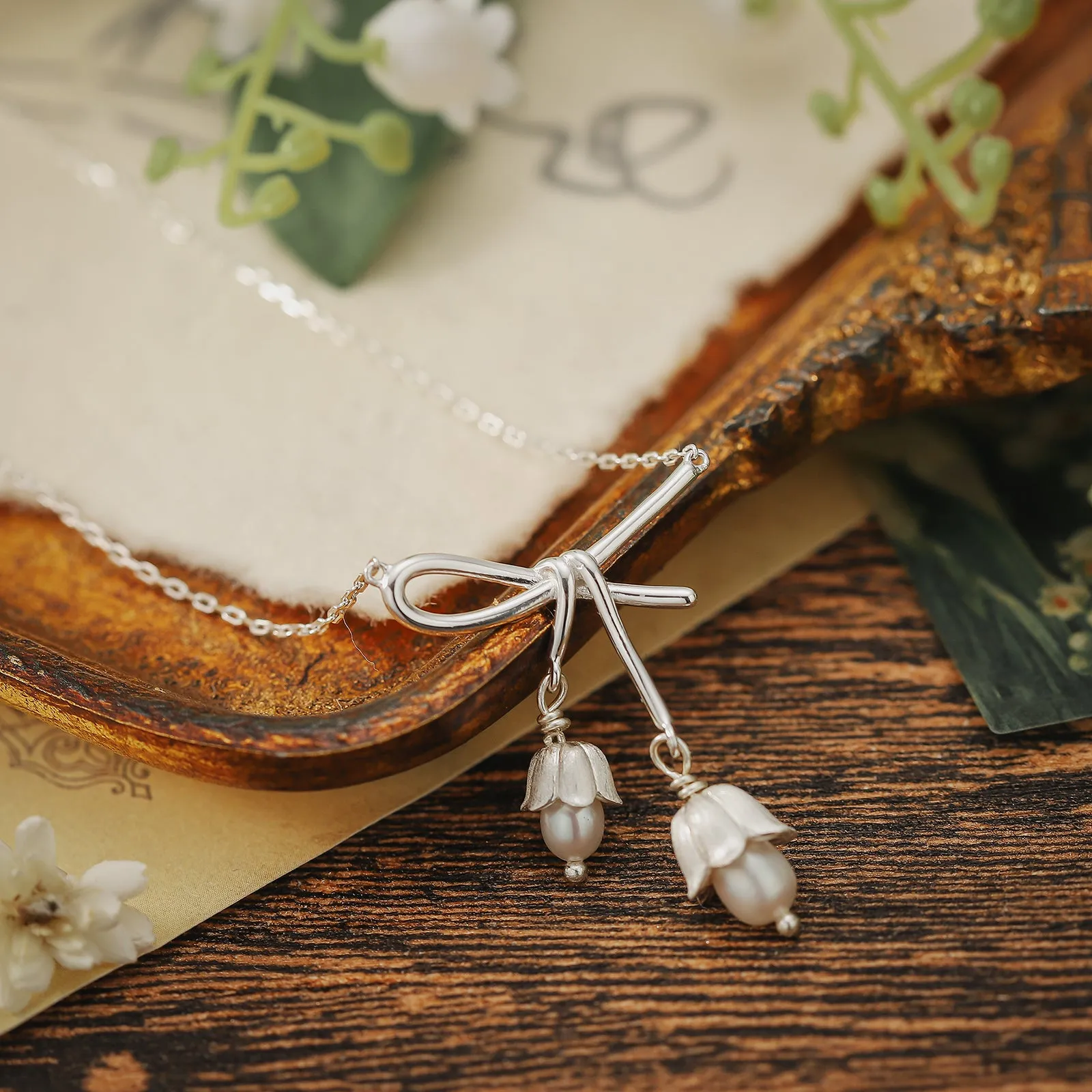 Silver Lily Of The Valley Bow Necklace