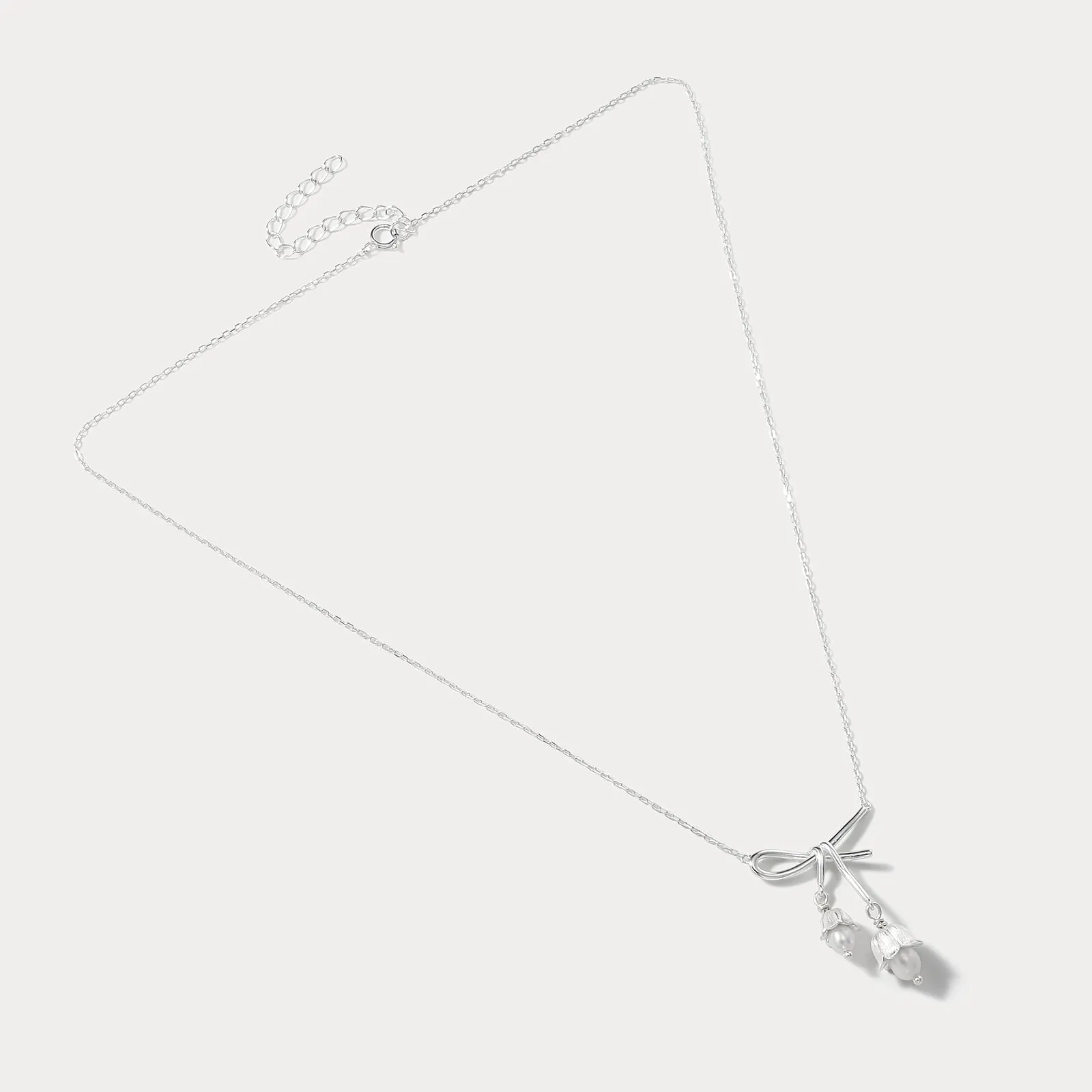 Silver Lily Of The Valley Bow Necklace