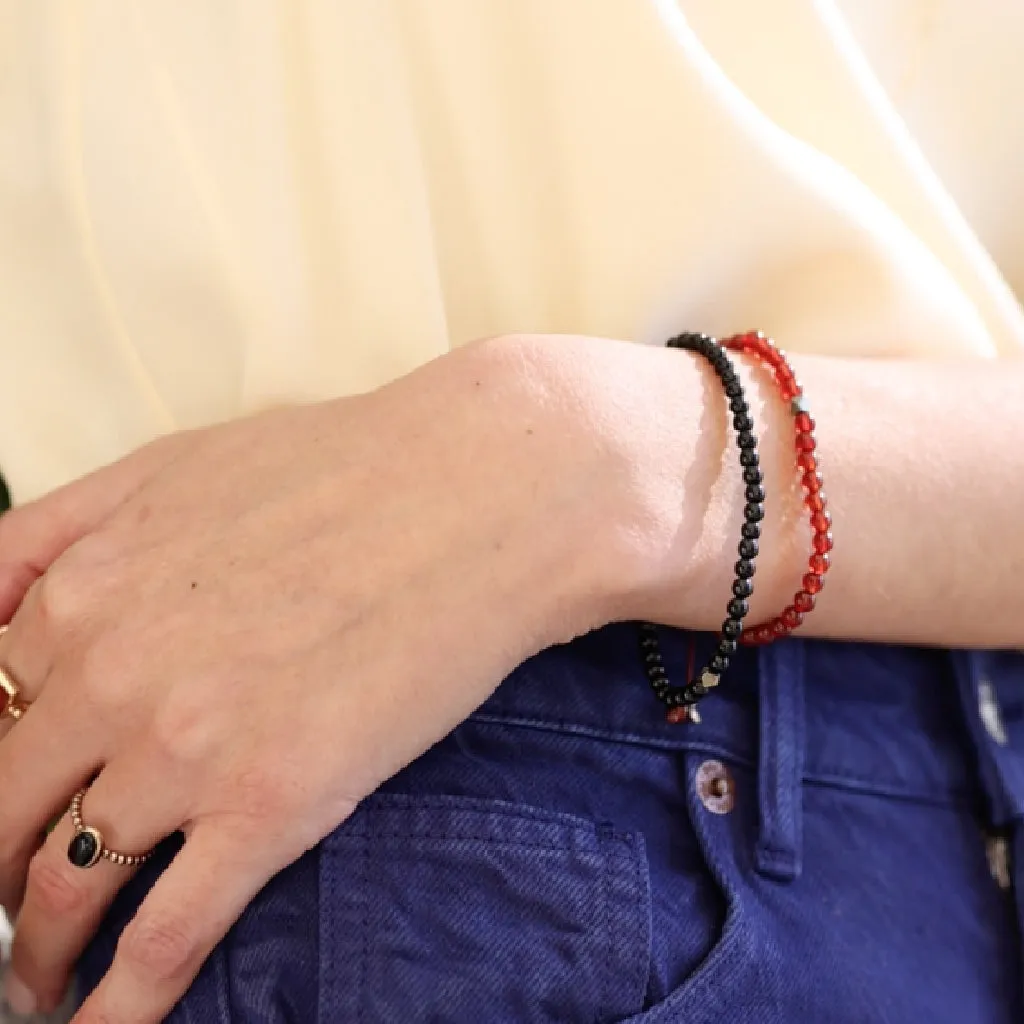 Single Super Skinny Bead with Meteorite Bracelet - Onyx