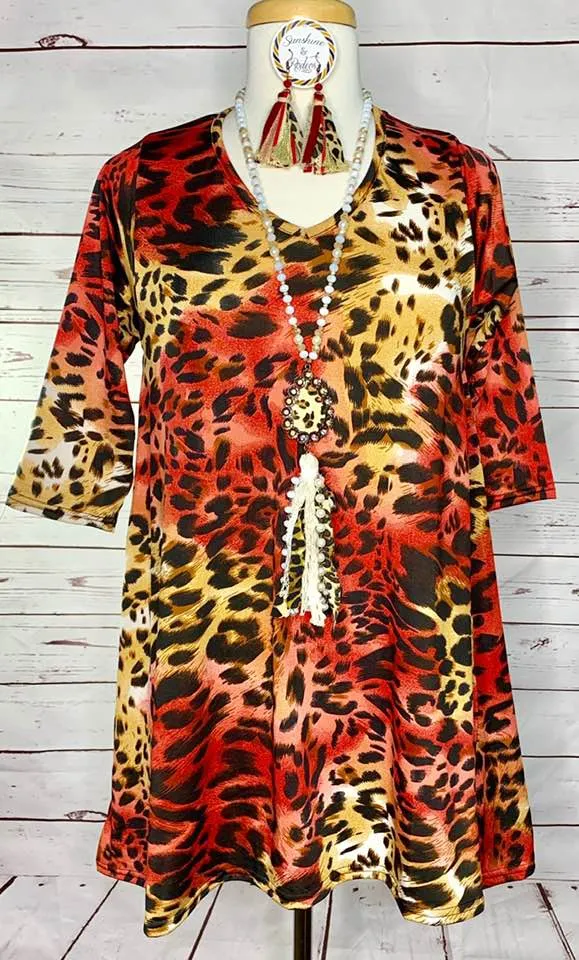 SMALL : Red Leopard Flutter Tunic