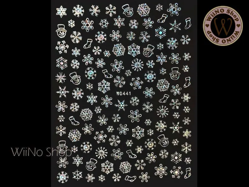 Snowman Snowflake Silver Holographic Adhesive Nail Art Sticker - 1 pc (WG441SH)