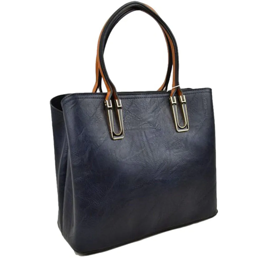 Solid Faux Leather Tote Bag Shoulder Bag