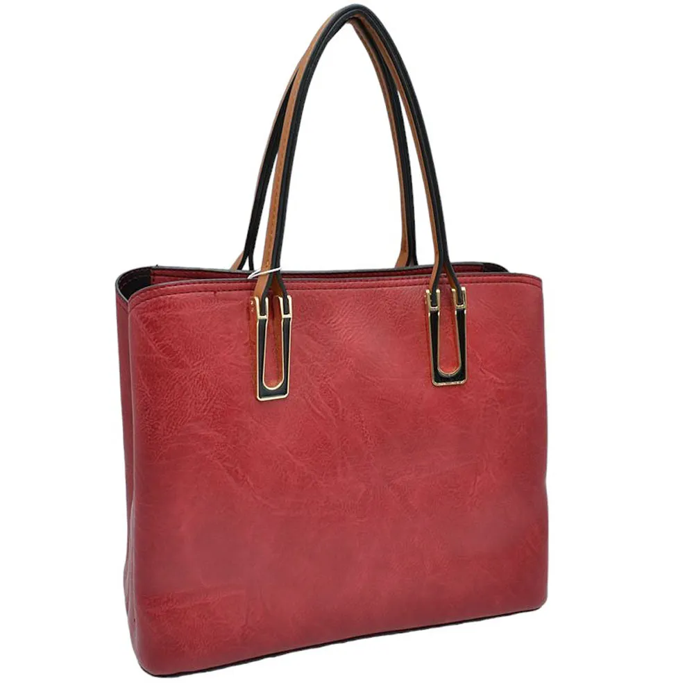 Solid Faux Leather Tote Bag Shoulder Bag