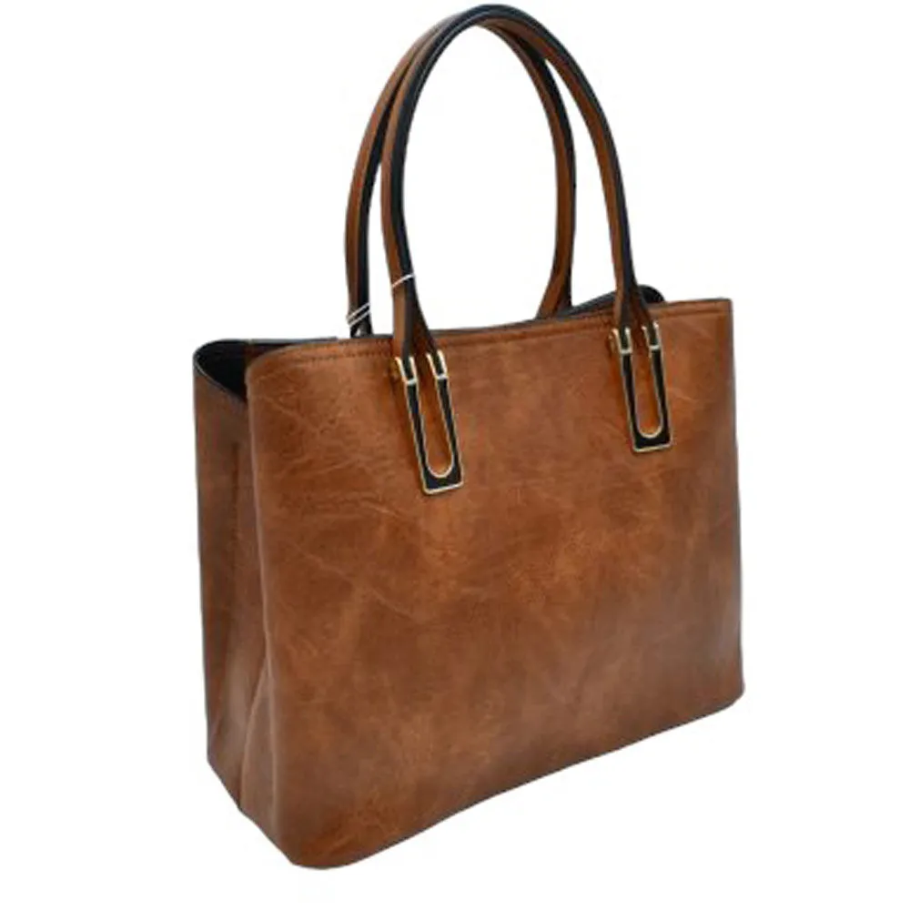 Solid Faux Leather Tote Bag Shoulder Bag