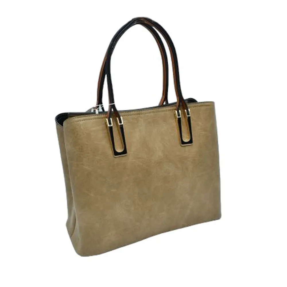 Solid Faux Leather Tote Bag Shoulder Bag