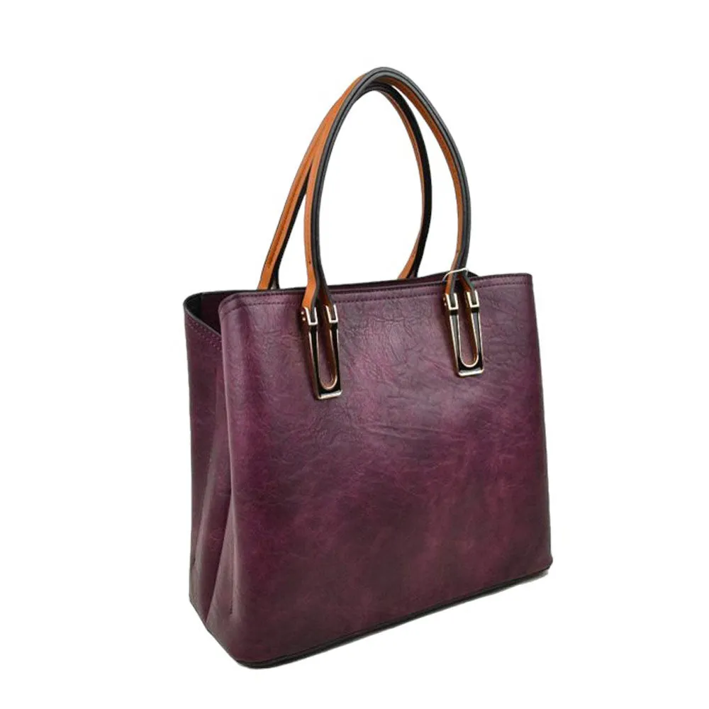 Solid Faux Leather Tote Bag Shoulder Bag