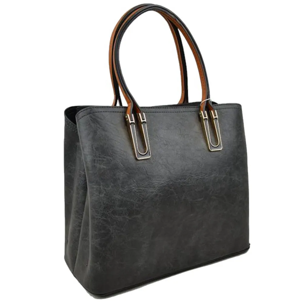 Solid Faux Leather Tote Bag Shoulder Bag