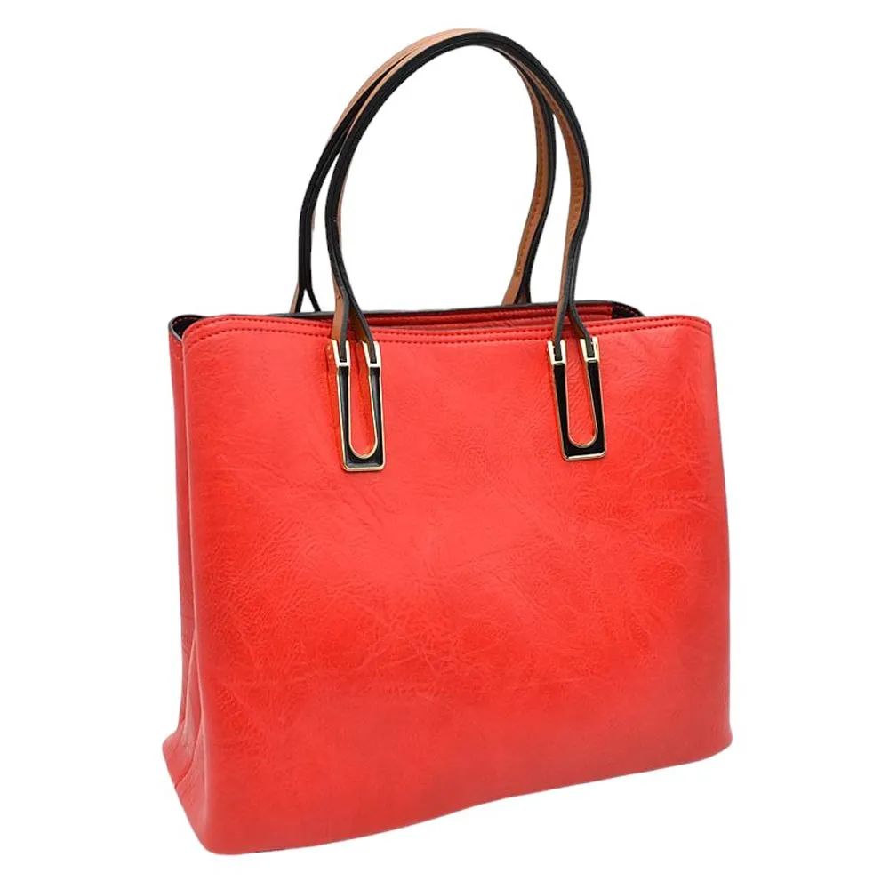 Solid Faux Leather Tote Bag Shoulder Bag