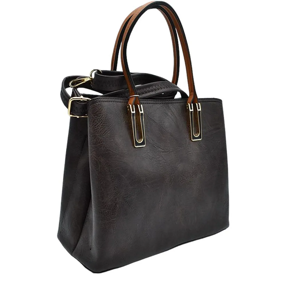 Solid Faux Leather Tote Bag Shoulder Bag