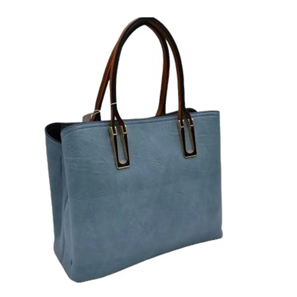 Solid Faux Leather Tote Bag Shoulder Bag