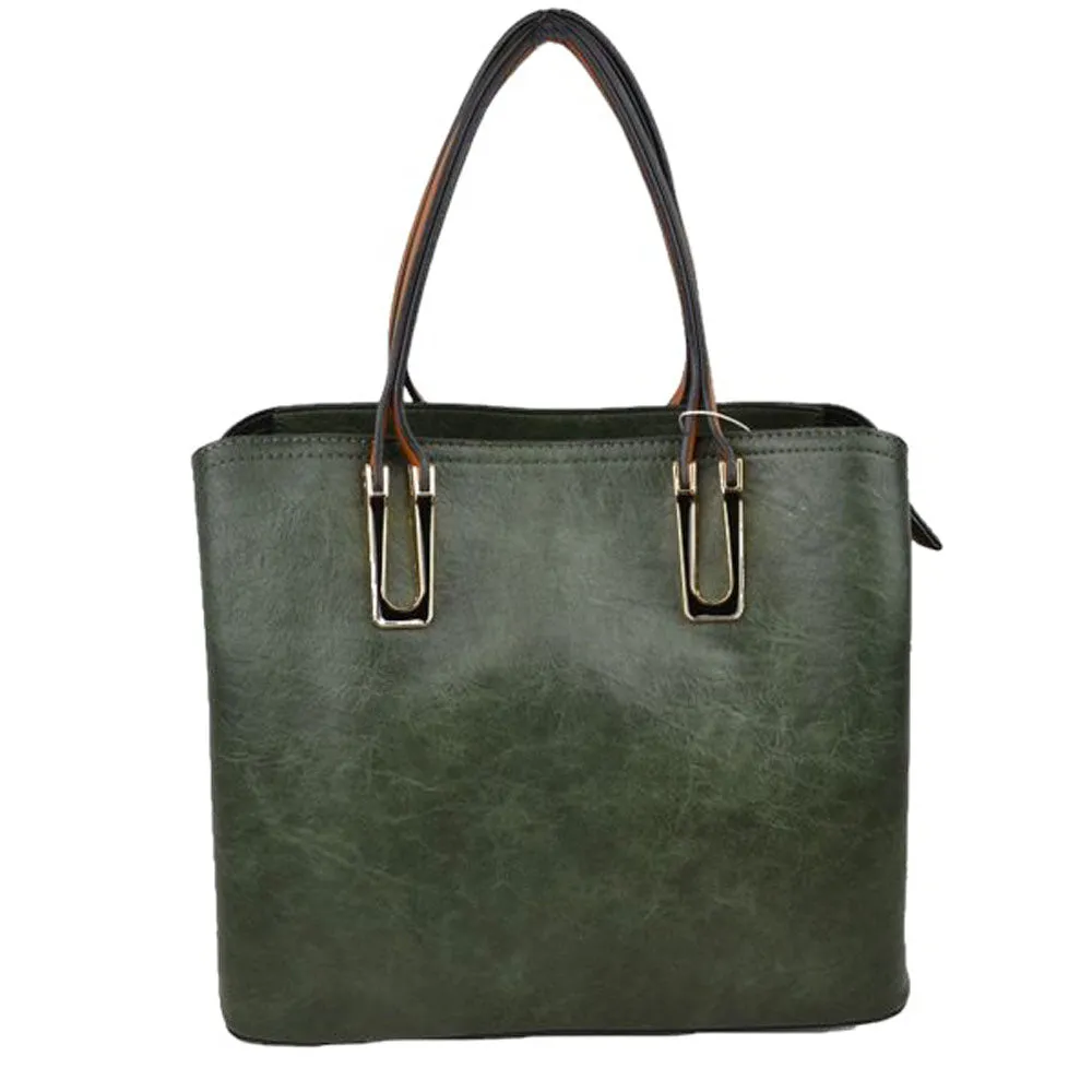 Solid Faux Leather Tote Bag Shoulder Bag