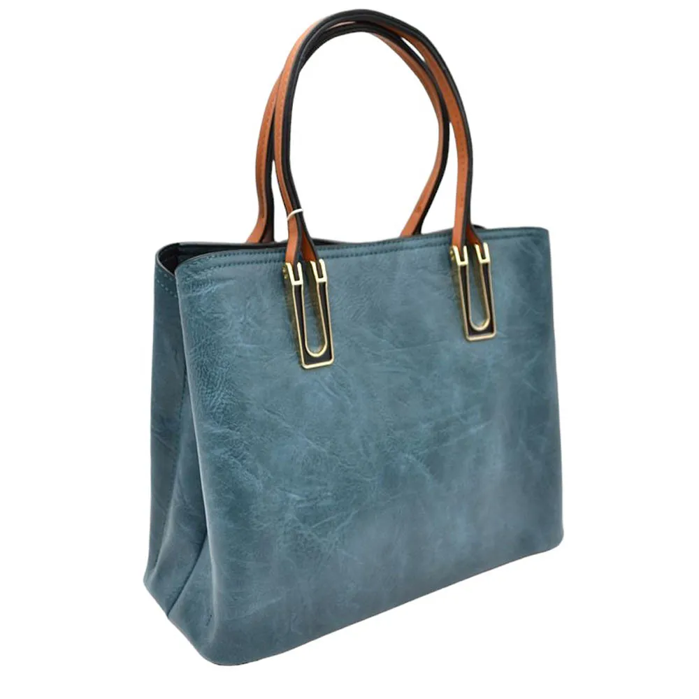 Solid Faux Leather Tote Bag Shoulder Bag