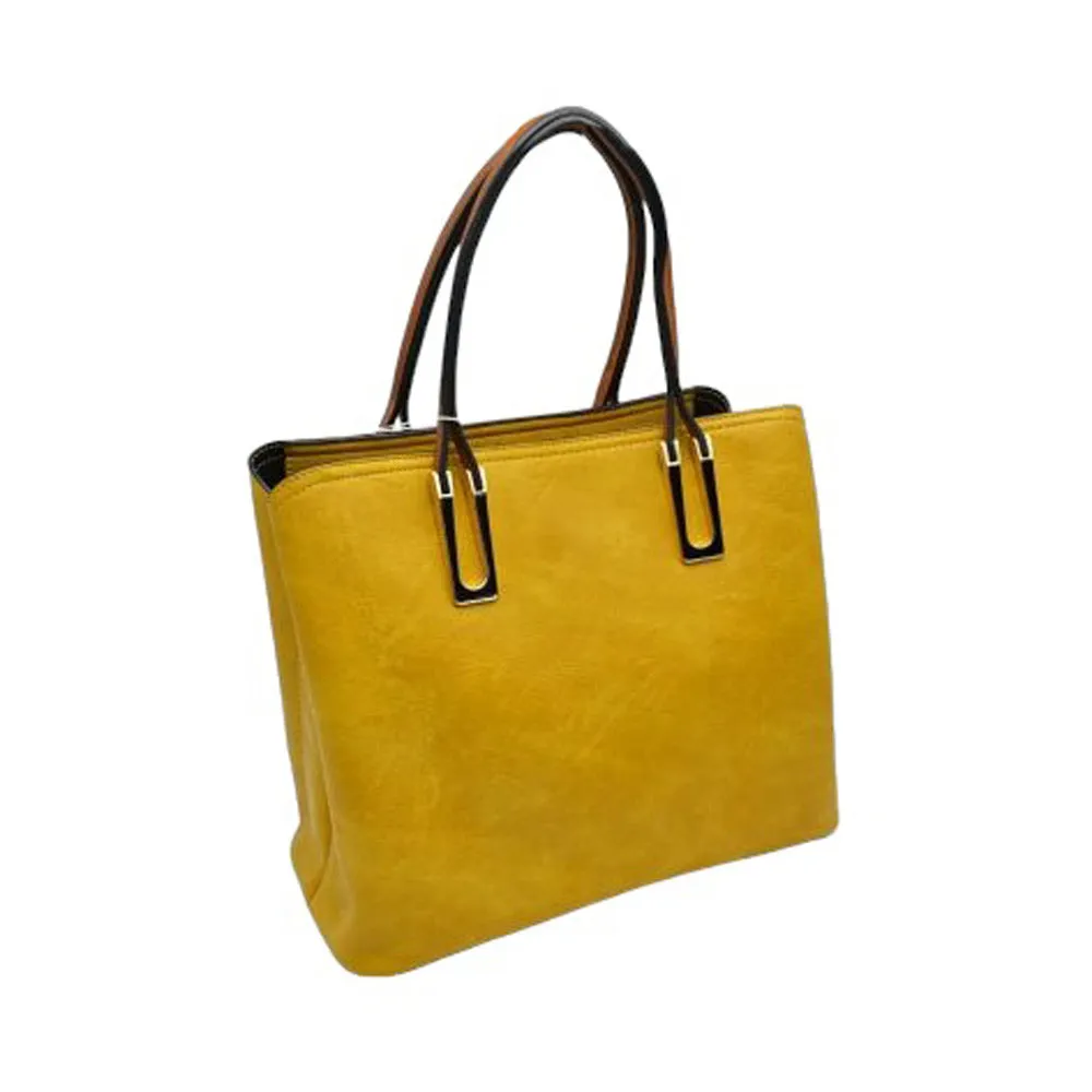 Solid Faux Leather Tote Bag Shoulder Bag