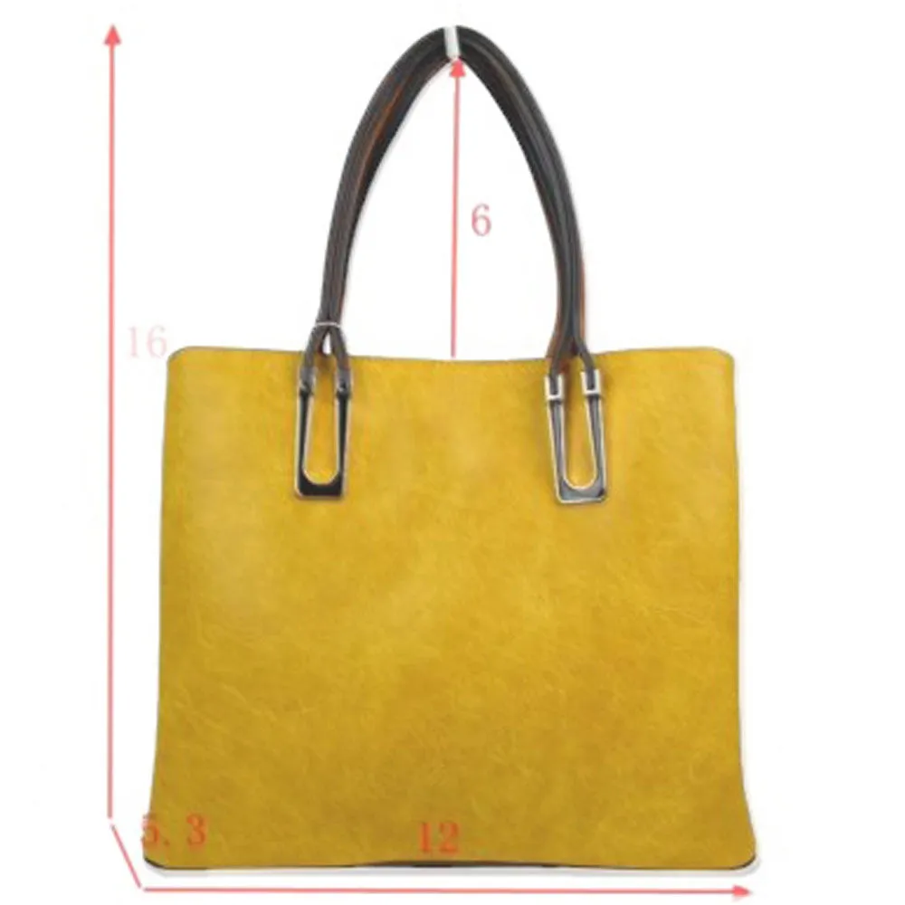 Solid Faux Leather Tote Bag Shoulder Bag