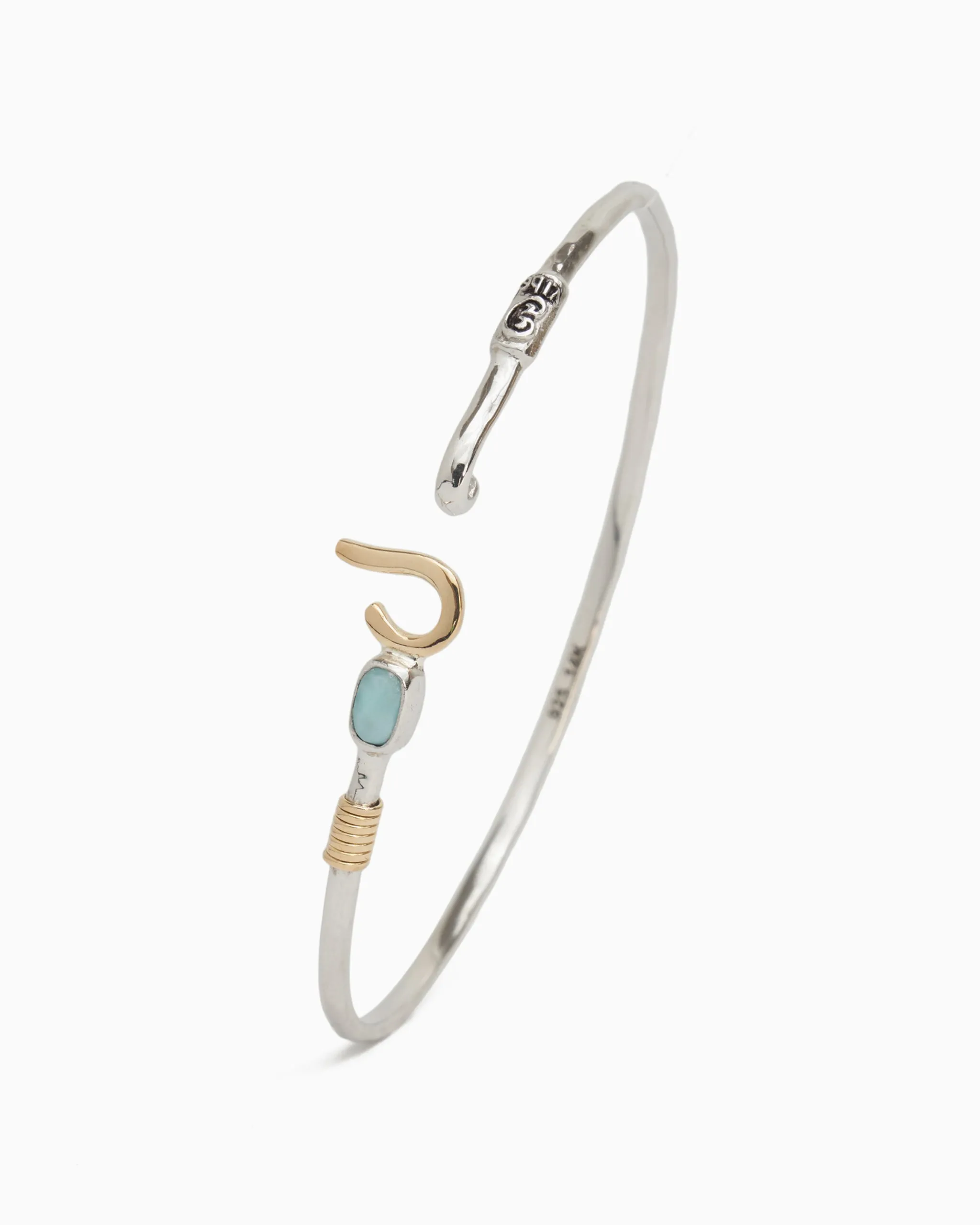 St. John Hook Bracelet with Rectangular Stone, 2mm - Larimar