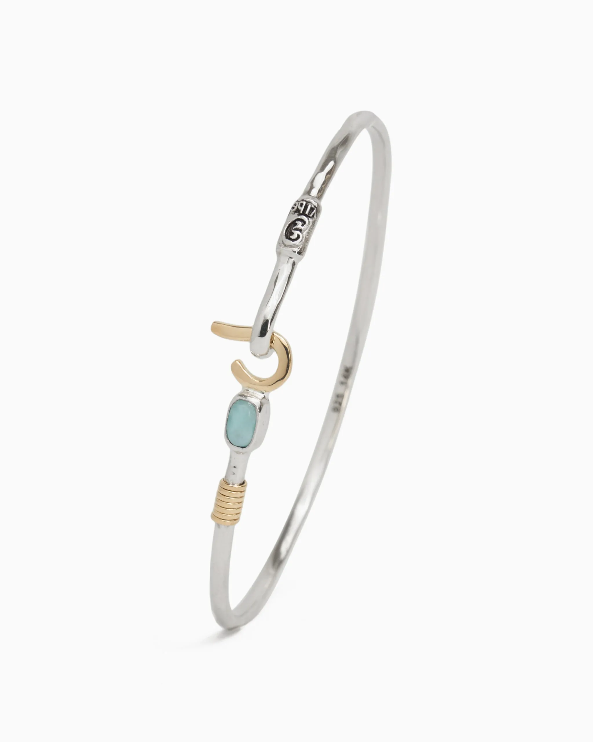 St. John Hook Bracelet with Rectangular Stone, 2mm - Larimar