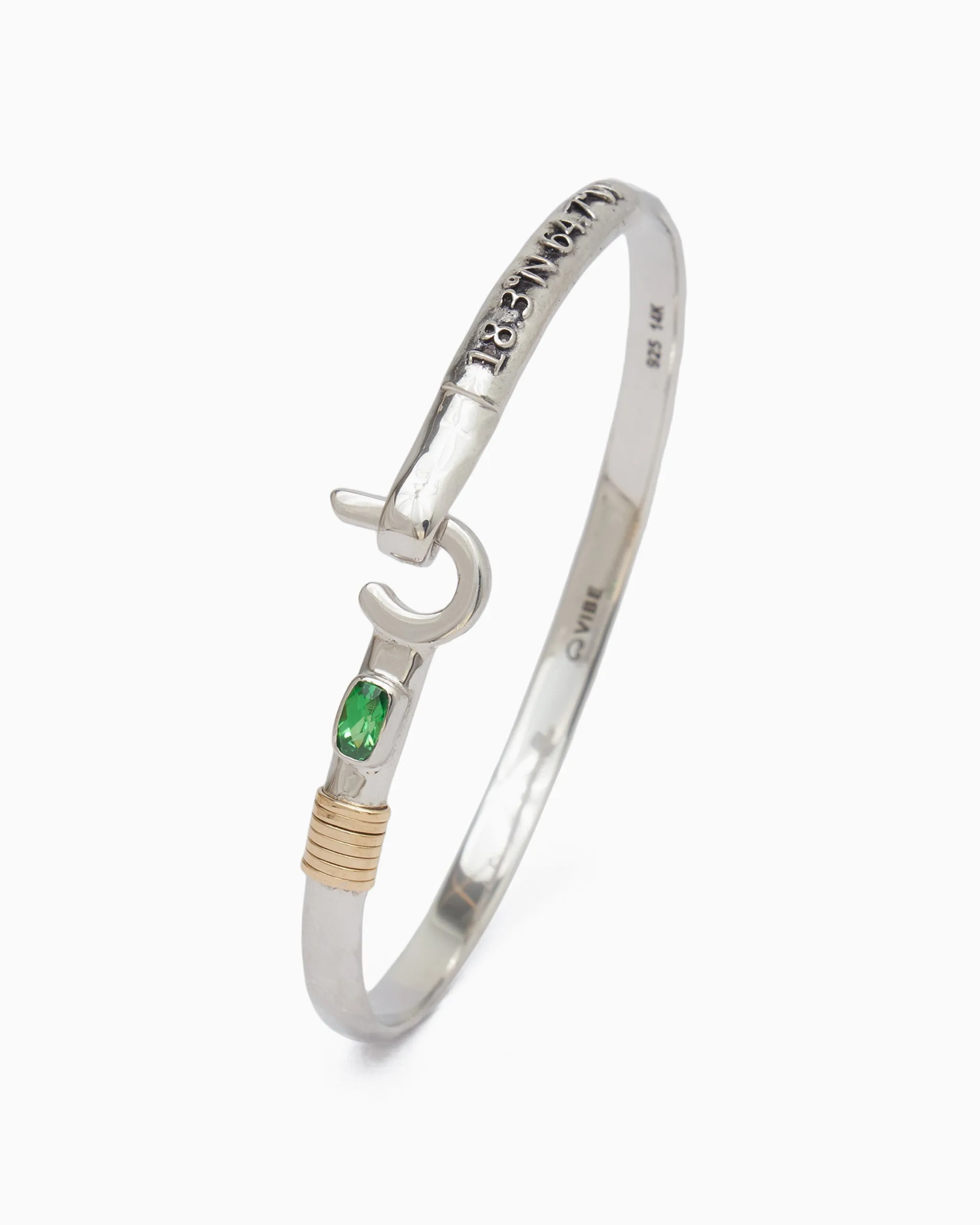 St. John Hook Bracelet with Stone & Coordinates, 4mm - Green Zircon