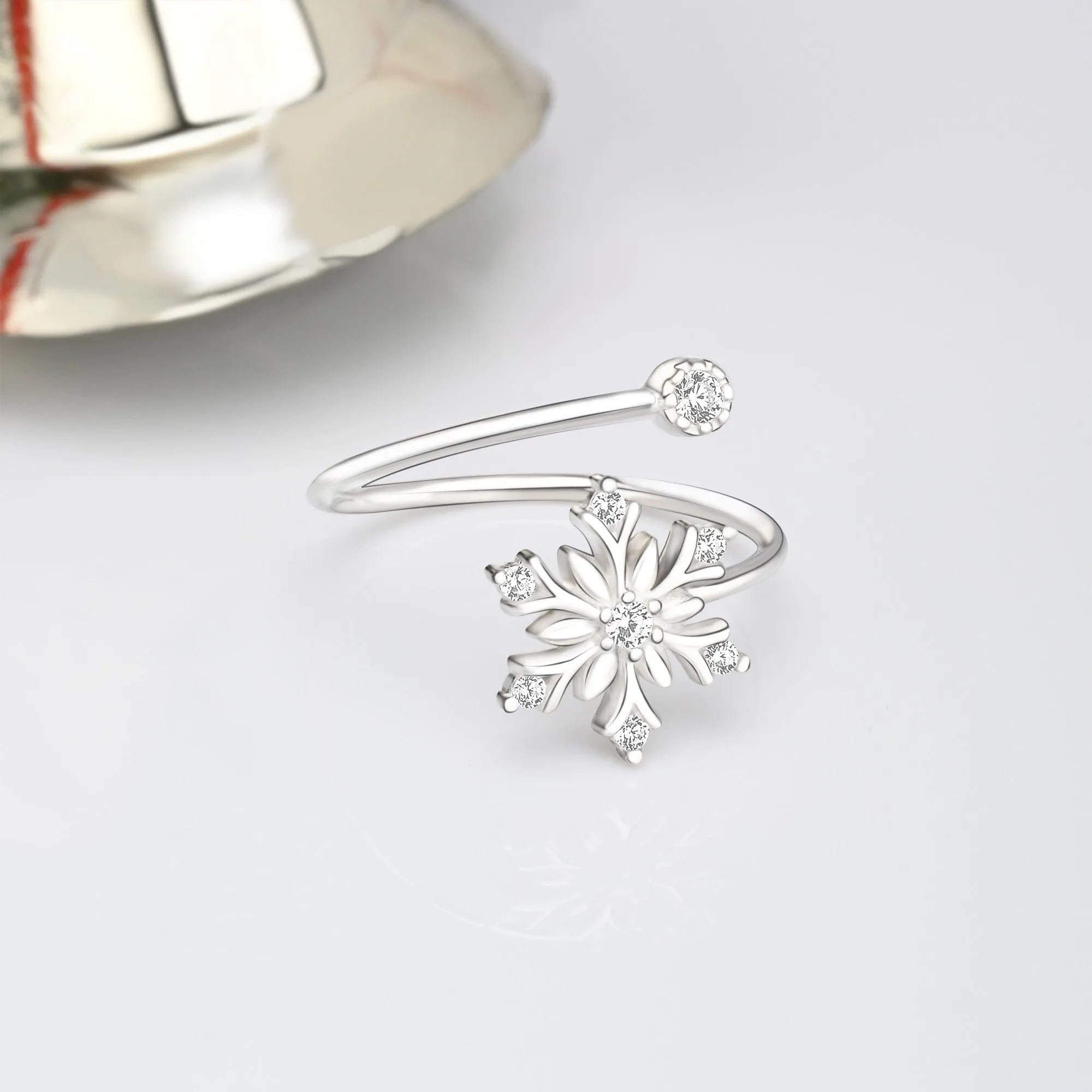 Sterling Silver Snowflake Ring Adjustable