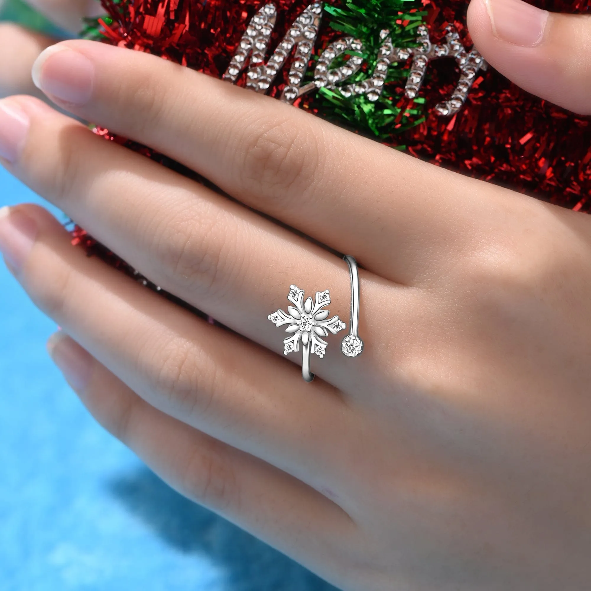 Sterling Silver Snowflake Ring Adjustable