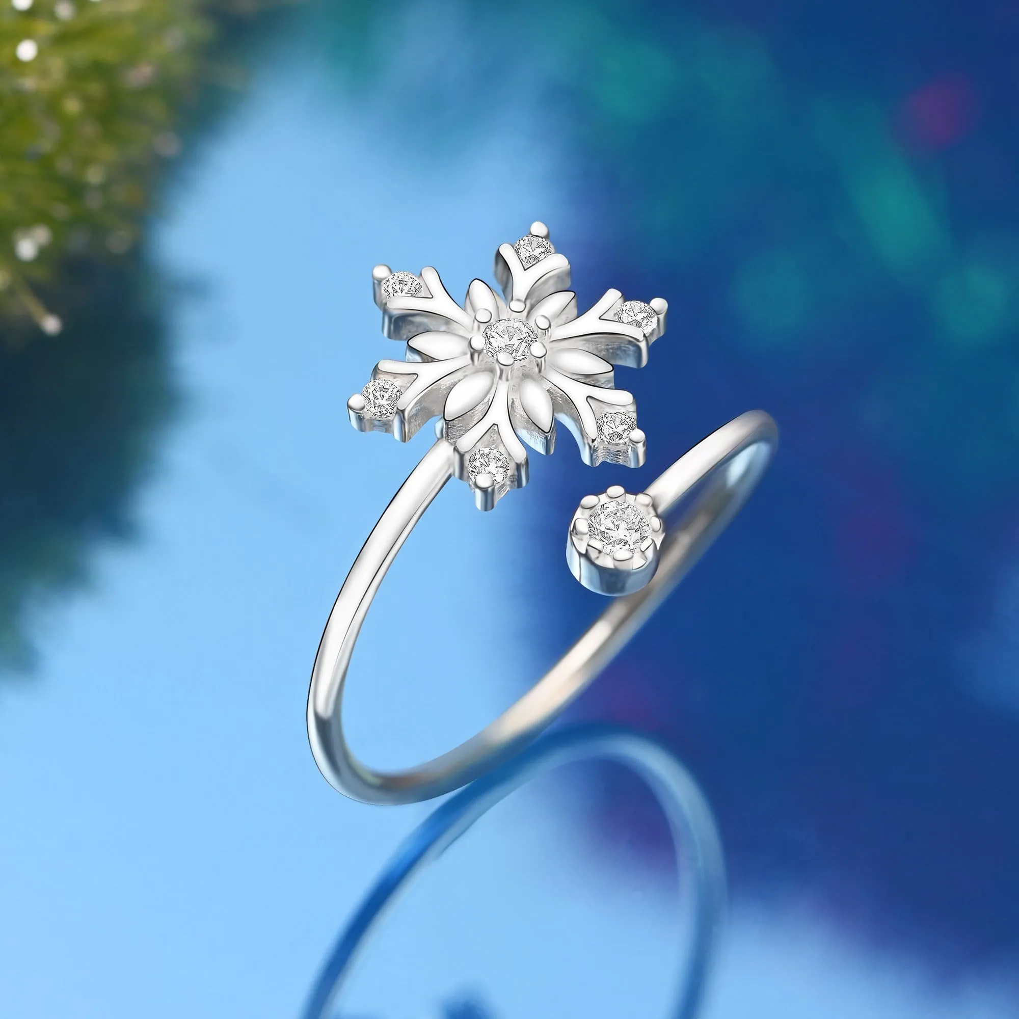 Sterling Silver Snowflake Ring Adjustable