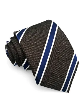 Stripes Tie - Dark Brown With Blue Line