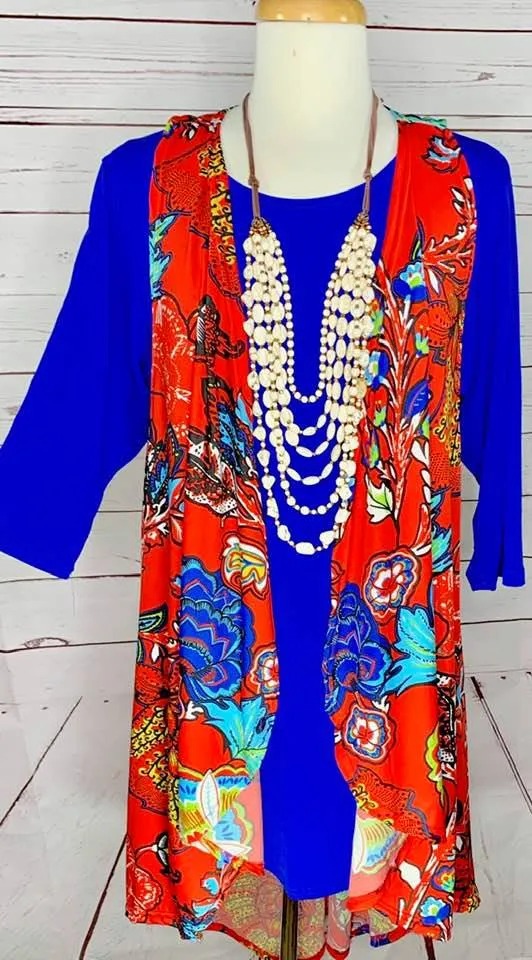 Tangerine Floral Long Drape Vest