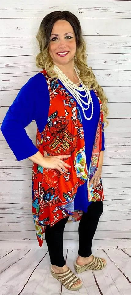 Tangerine Floral Long Drape Vest