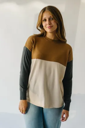 The Goodland Colorblock Sweater in Camel   Charcoal