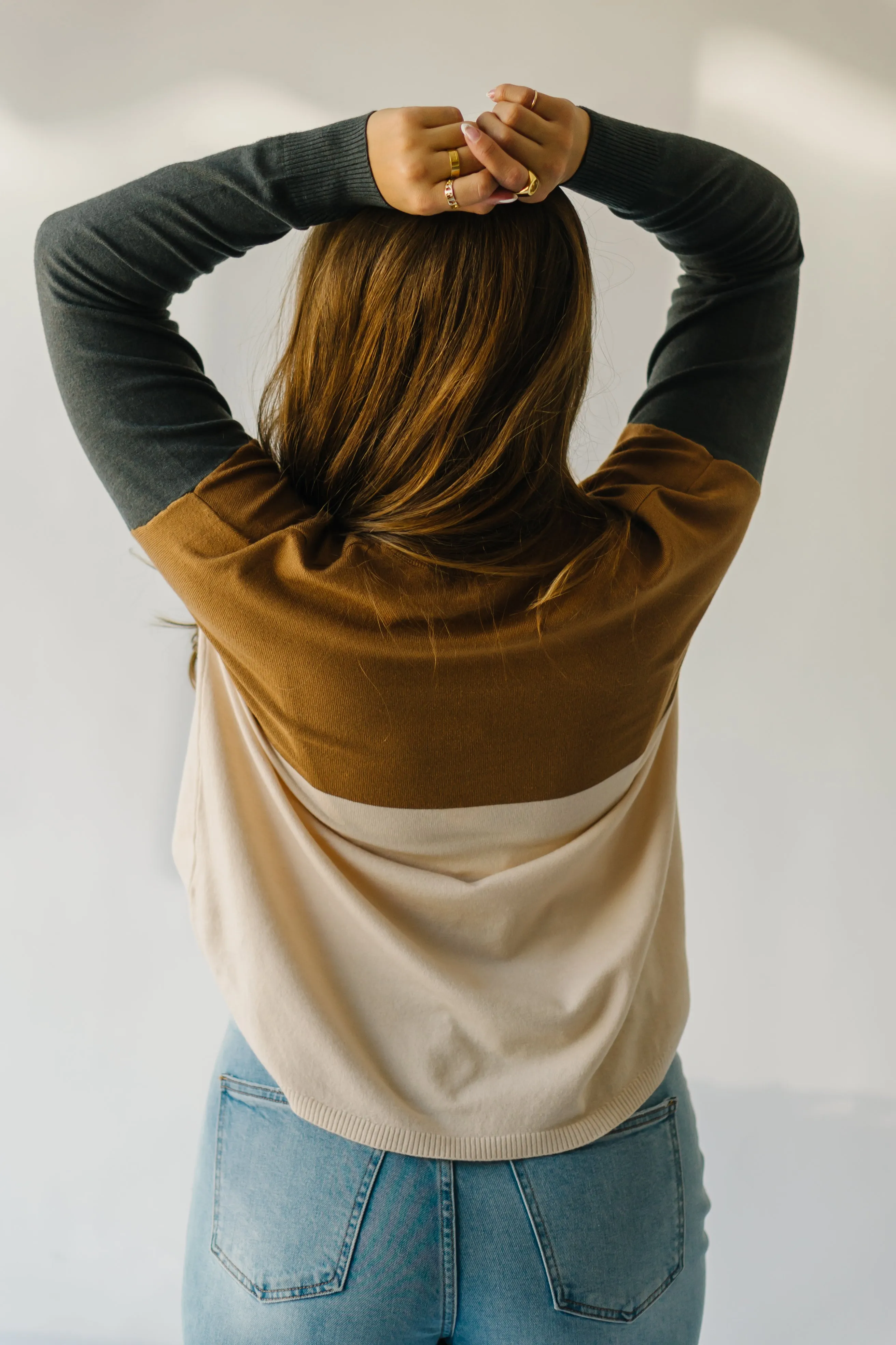 The Goodland Colorblock Sweater in Camel   Charcoal