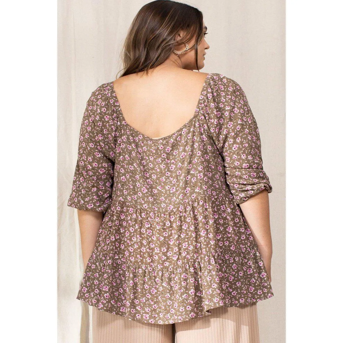 Tiny Floral Printed Square Neckline Top