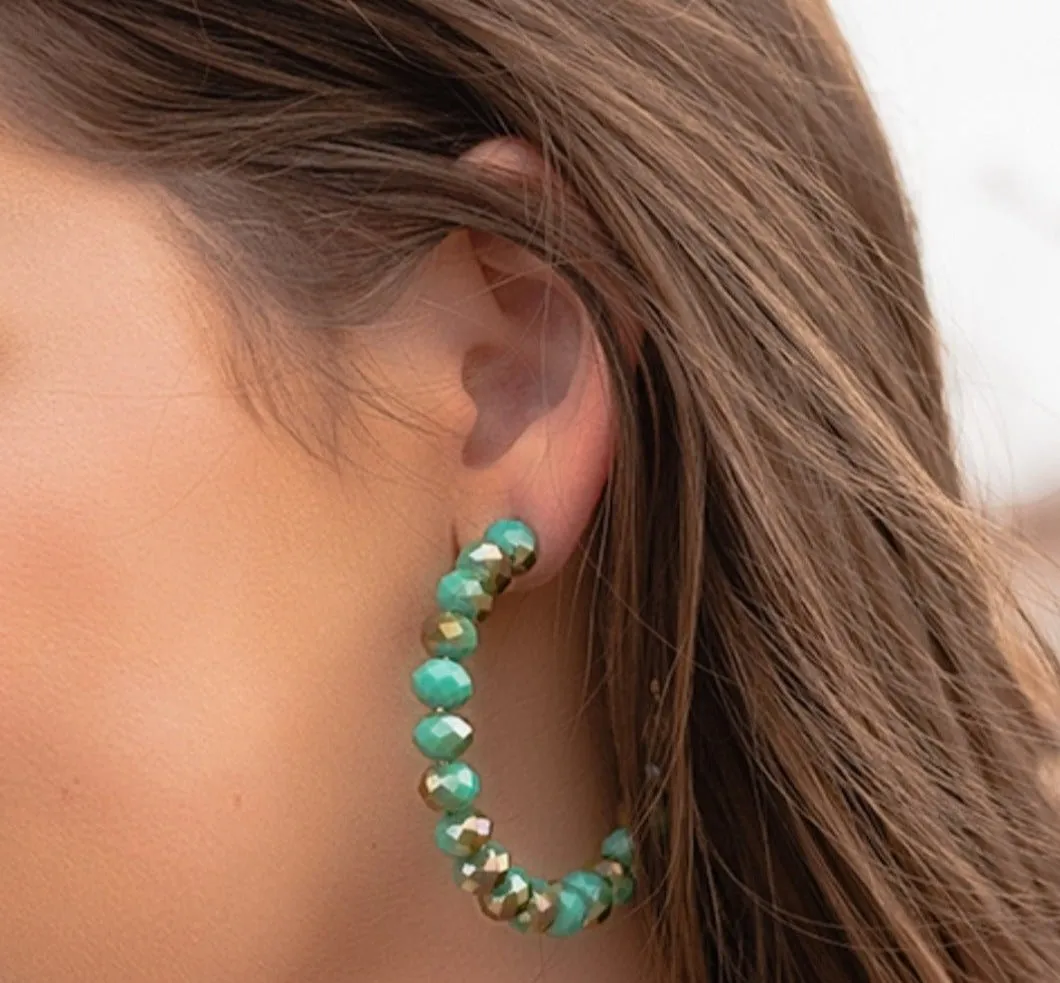 Turquoise & Bronze Crystal Hoop Earrings