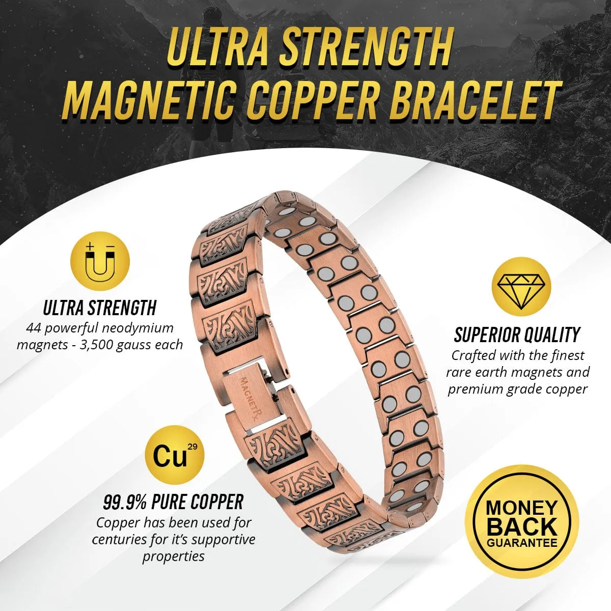 Ultra Strength Pure Copper Magnetic Bracelet (Viking)