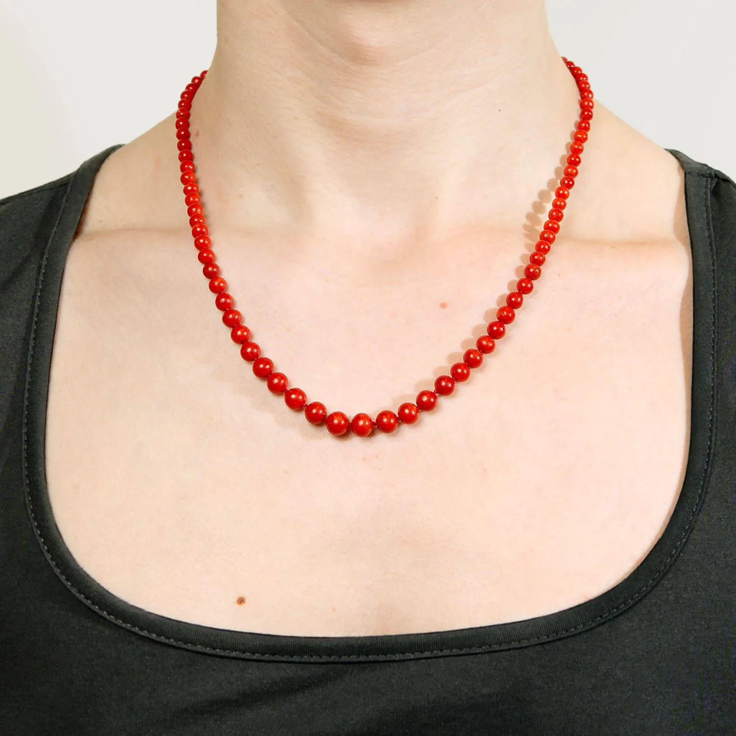 Victorian 14k Graduated Oxblood Coral Bead Necklace