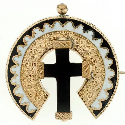 Victorian 15kt Onyx Cross & Enamel Earring & Pin Set