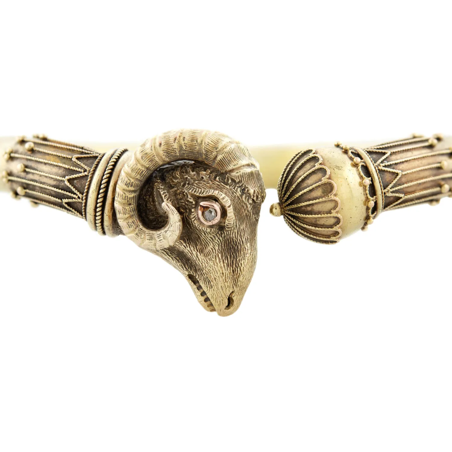 Victorian 18k Etruscan Rams Head Cuff Bracelet